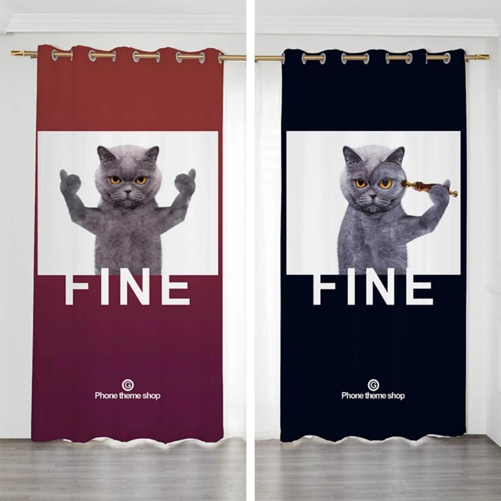 Nordisch Minimalistisch Niedliche Katze Hohe Verdunkelung Vorhang Paar Schlafzimmer Persönlichkeit Kreativ Verdunkelungsvorhang Ösenaufhängung Hakeninstallation