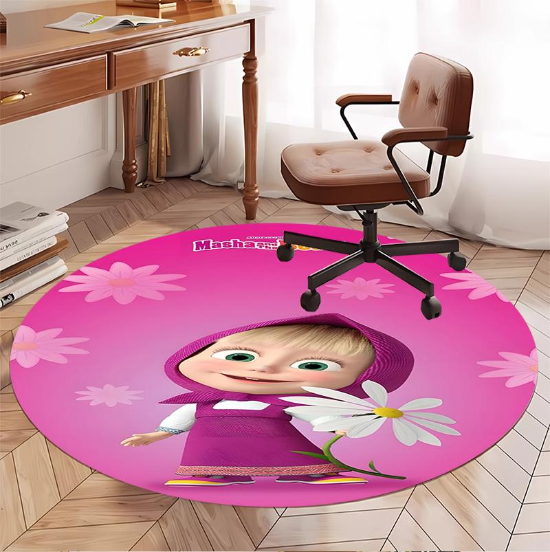 Masha and The Bear Pattern Round Rug, Indoor/Outdoor Mat, for Picnic, Gameroom, Bedroom, Office, Living Room, Home Decor Carpet, Birthday Gift