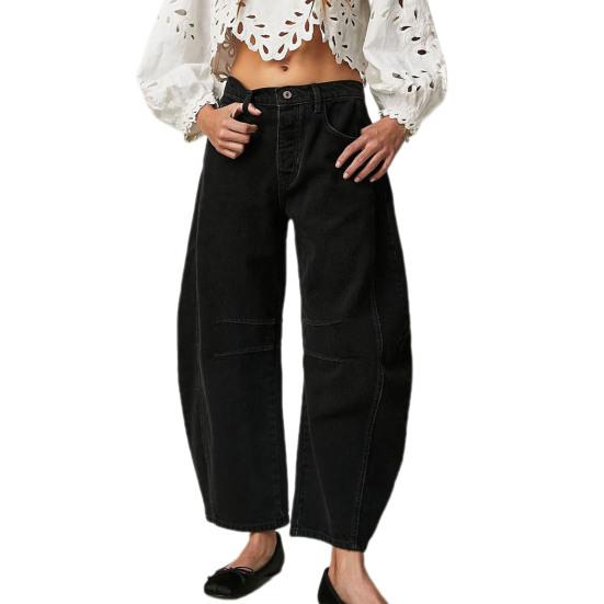 Flower Jeans Woman High-Waist Loose-Fit Pants Personality Printed Denim