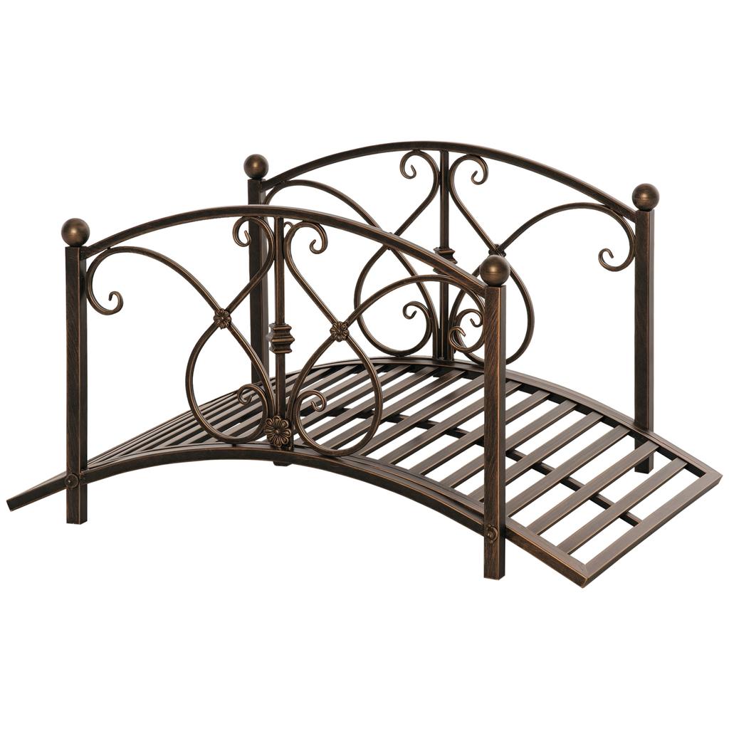 Vintage Garden Bridge with Floral Elements, In Metal, 99x68x53cm, Black