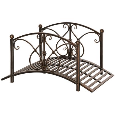 Vintage Tuinbrug met Florale Elementen, van Metaal, 99x68x53cm, Zwart