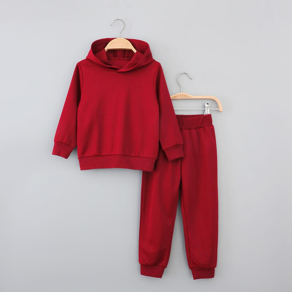 Autumn and Winter Children's Solid Color Long-sleeved Trousers Sweater Suit Casual Hooded Pullover