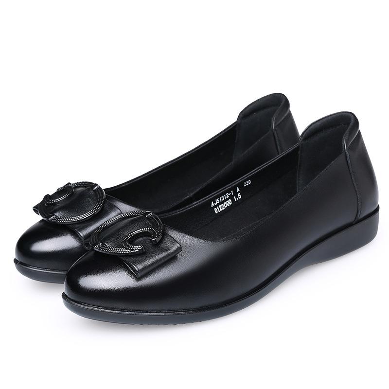 Elderly leather shoes women middle-aged heel fashion low medium non-slip mother shoes single shoes old man head soft sole 51312