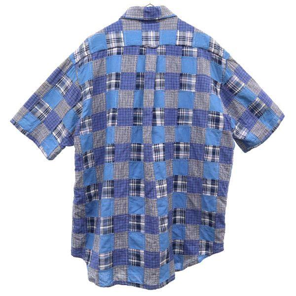 Pearly Gates Check Pattern Golf Short Sleeve Button Down Shirt Patchwork Men's Used