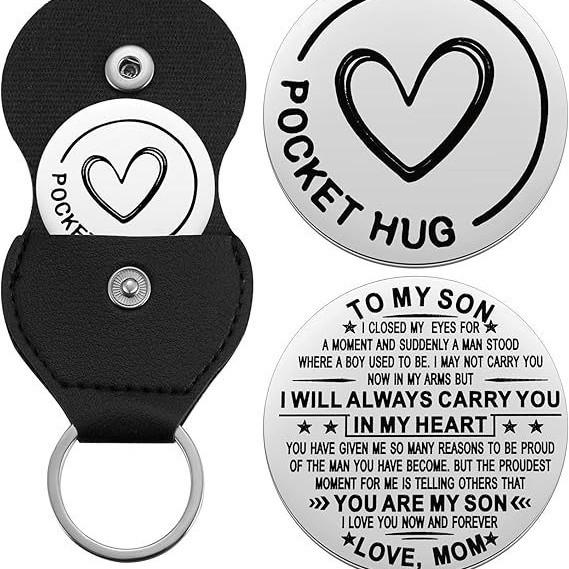 German Inspirational Lucky Charm Cross Keychain - Stainless Steel & PU Leather