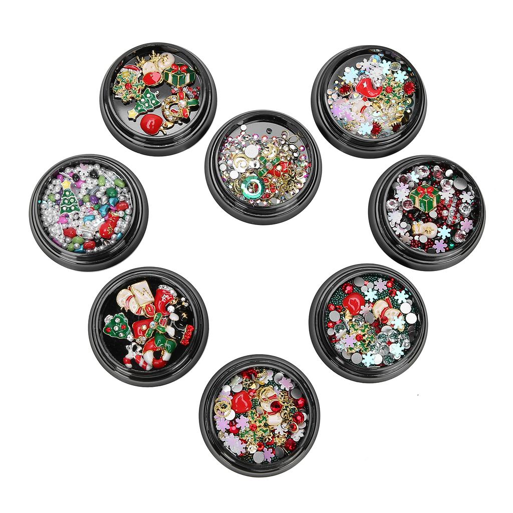 8pcs Christmas Nail Art Rhinestones Alloy Rivet Beads Nail Decoration Manicure Tool