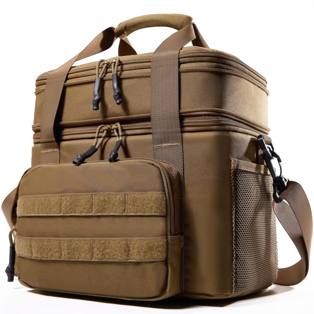 1TG Tactical Cooler Large Capacity Cold MOLLE Handheld or Shoulder Foldable for Soft Ideal for Leisure Club and Emergency Brown Bag, 2-Layer,