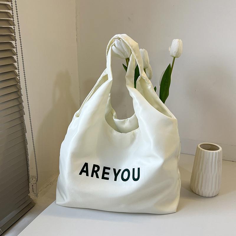 

Niche summer thin letter bag sweet and fresh large capacity shoulder portable tote bag shopping Length 35 Width 27 Bottom Thickness 10.5cm белый