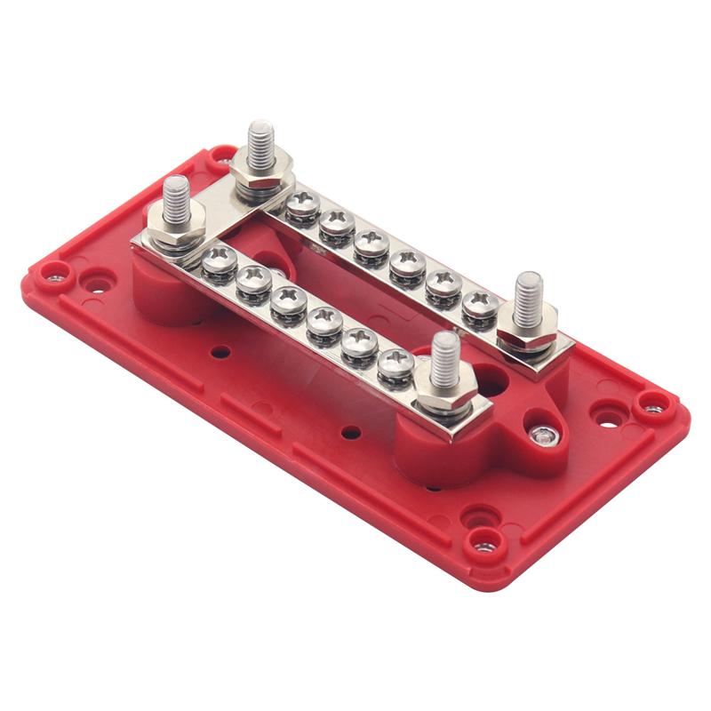 100A Bus Bar Heavy Duty Power Distribution Block Busbar Box Module With 12XM4 M6 Terminal Studs For Car RV Boat Red Replacement