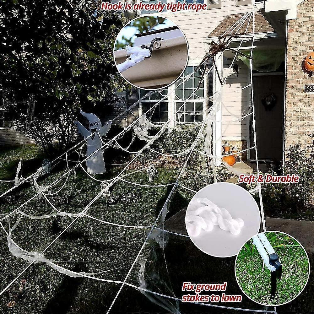 200" Halloween Spinnennetz + 59" Riesenspinne Dekorationen Künstliche Spinne Mit Dreieckigem Riesigem Spinnennetz Für Innen Außen Halloween Dekorationen uu