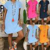 Women's Fashion Loose Leisure V-collar Short Sleeve Summer Dresses