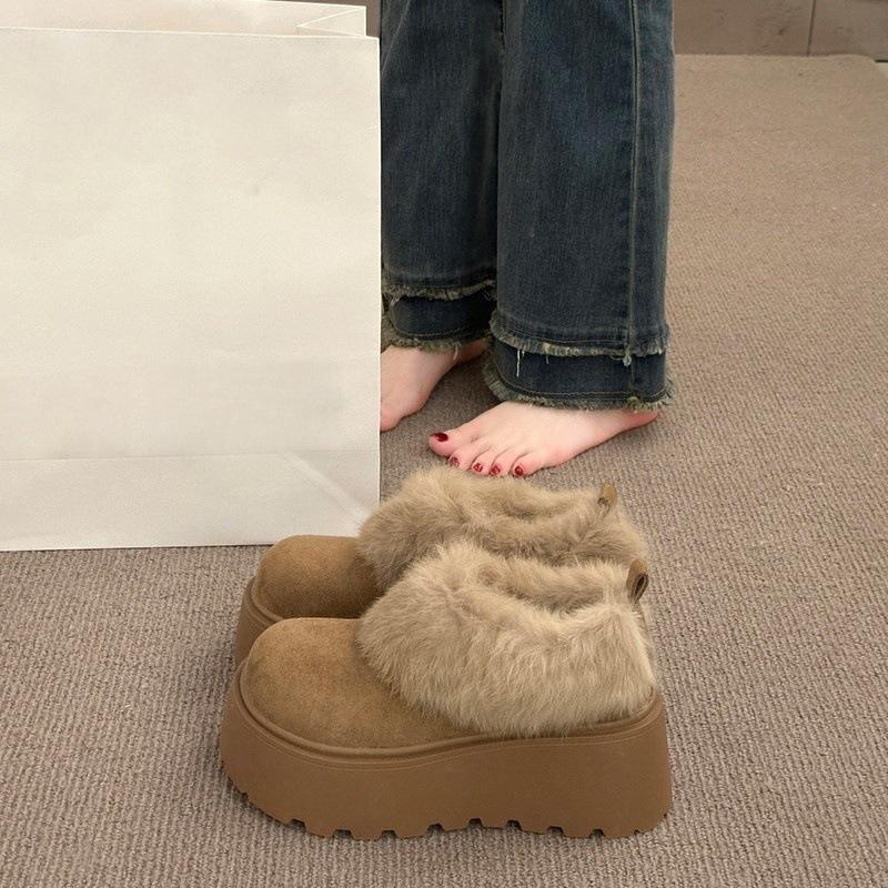 Small Heightened Thick-soled Snow Boots 2025 Winter Plush Warm Short Boots Thickened Fluffy Bread Shoes