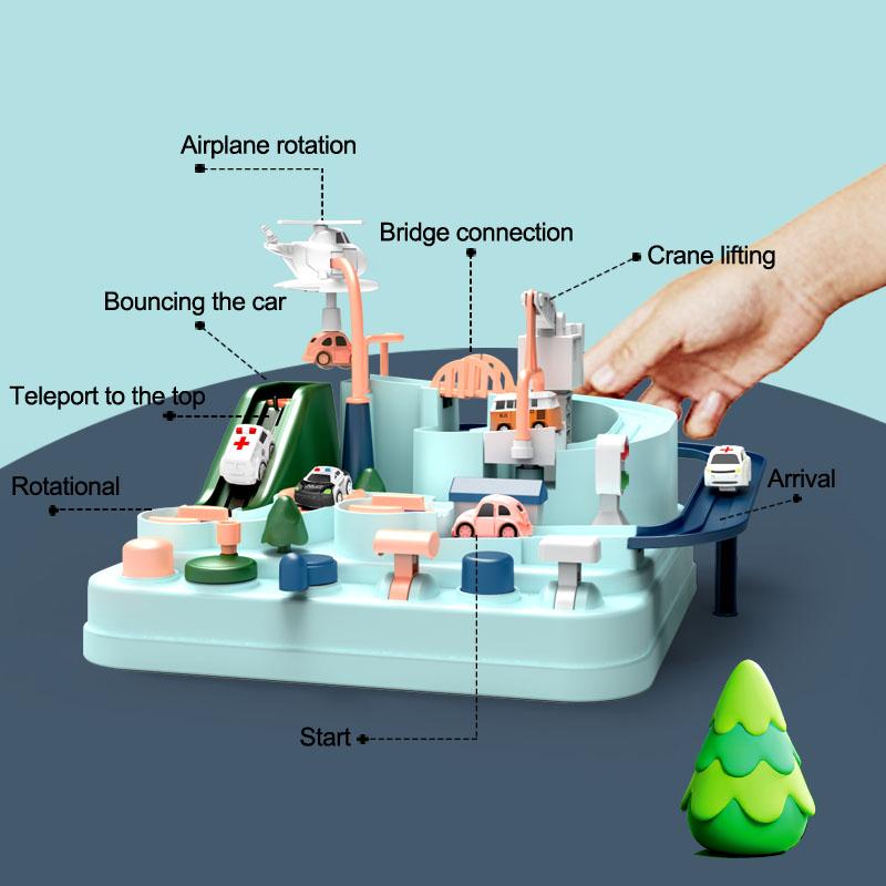 4 Cars Rail Car Train Track Toys For Kids Montessori Boys Girls Xmas Gifts Racing Cars Mechanical Adventure Brain Table Game