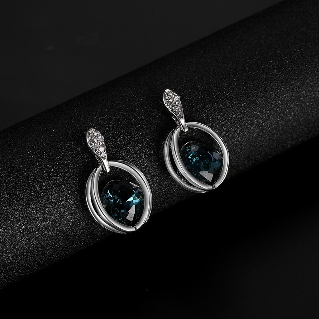 Women's Crystal Diamond Earrings Pendant Necklace Set Blue
