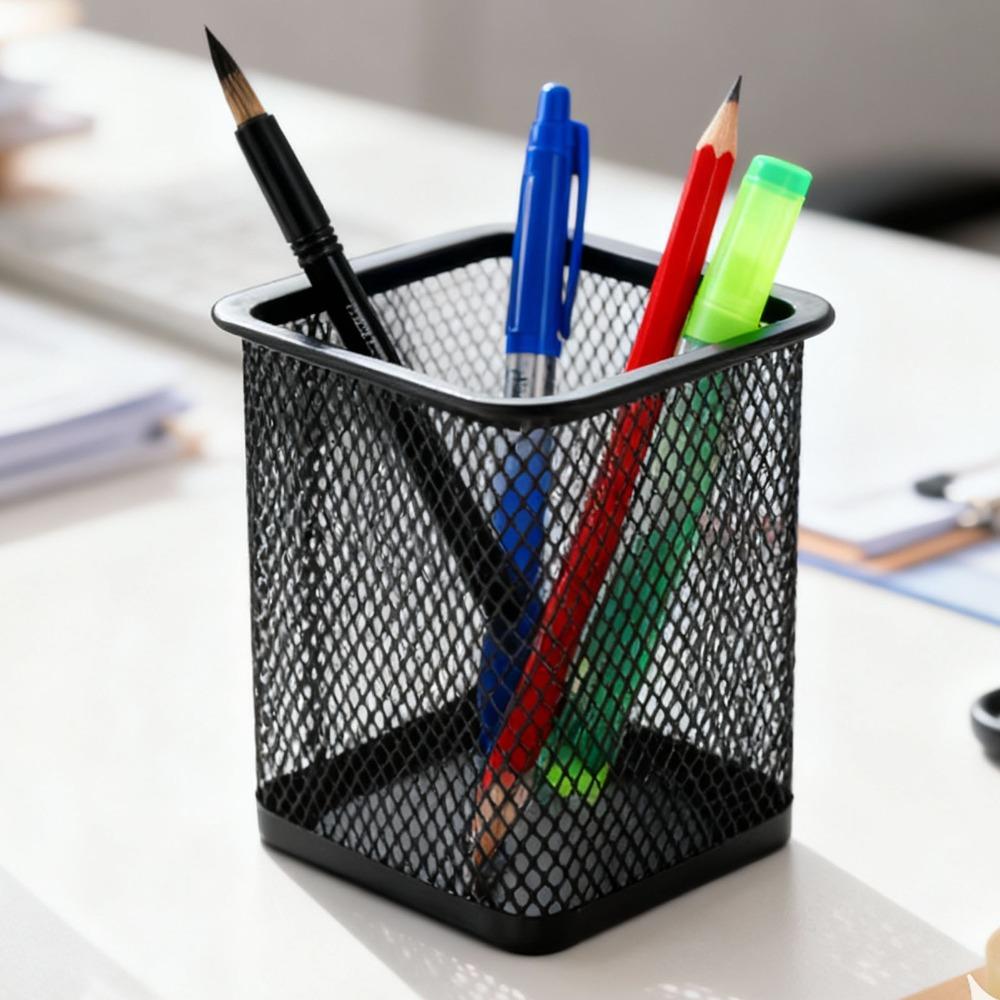 2 pcs Metal Pen Holder Solid Structure Square Storage Tube Desk Container Stationery Sorting
