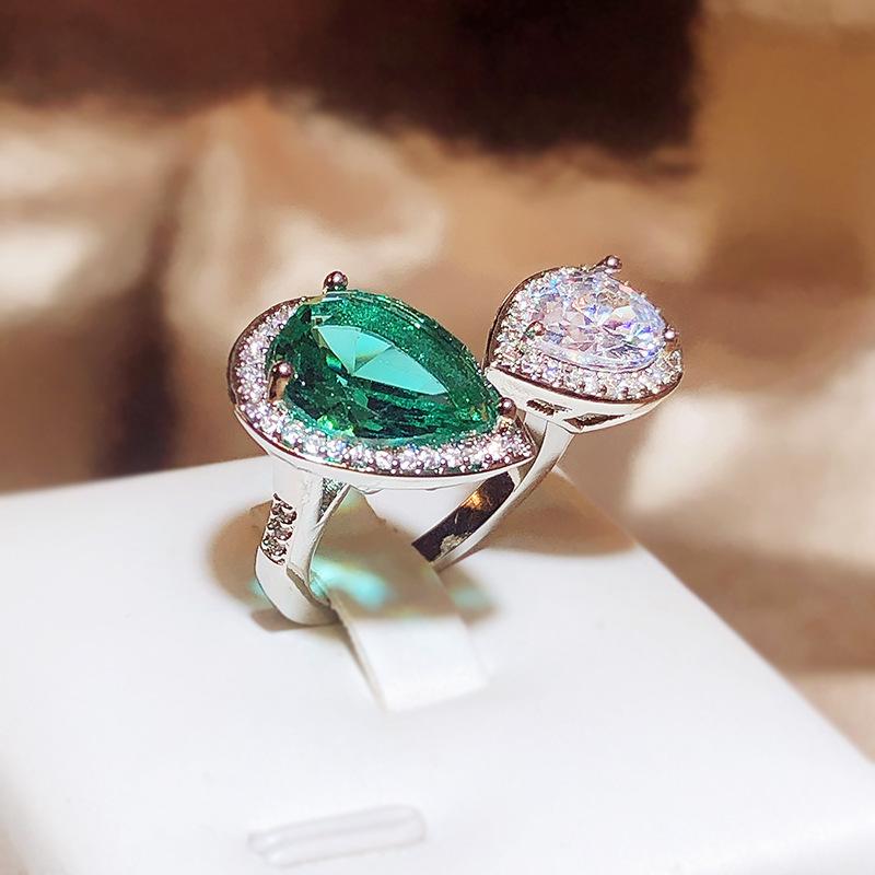 Offener verstellbarer Damenring, Schmuck mit mikro-eingelegtem Zirkon in Wassertropfenform, edler und eleganter Schmuck