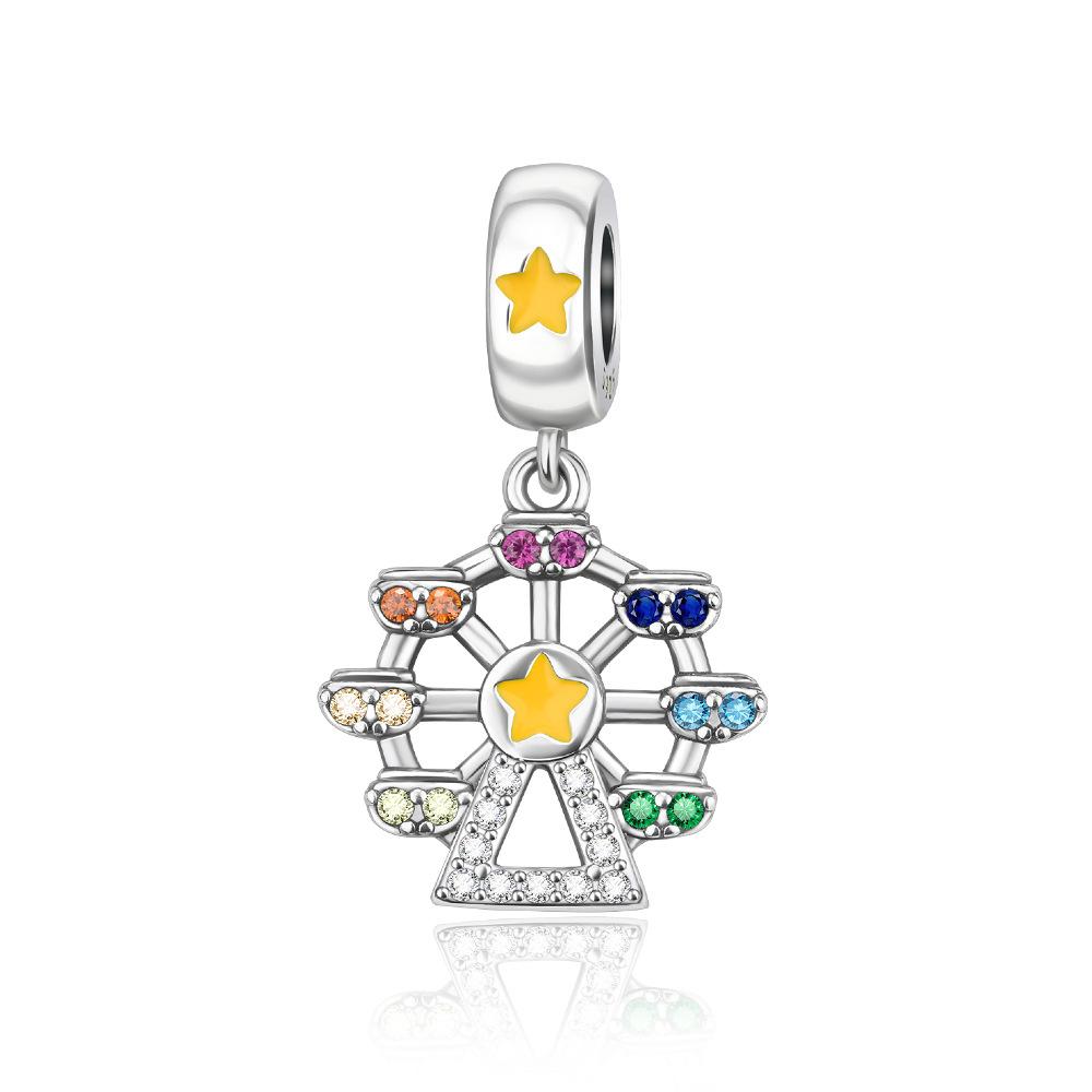 S925 Silver DIY Fashion Castle Ferris Wheel Pendant Charm Jewelry Making Accessory Popular Necklace Ornament