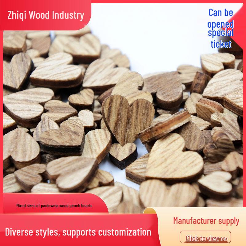 Mixed Sizes 6-12 Paulownia Wood Heart Decorations, 100 Pieces/Bags.