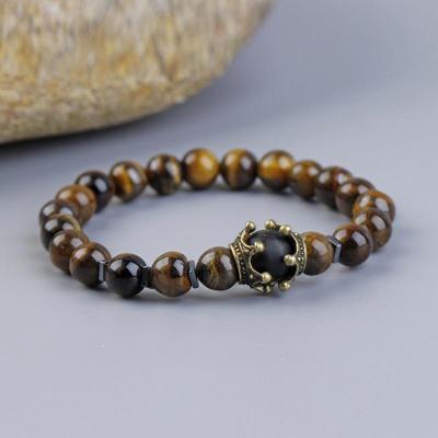 Tiger Eye & Crown Beaded Bracelet: Personalized Alternative Jewelry