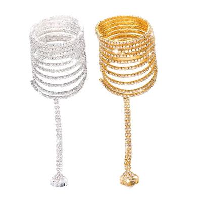 Sparkling Rhinestones Coils Bracelet for Women Adjustable Crystal Bangle for Special Day Beach Jewelry
