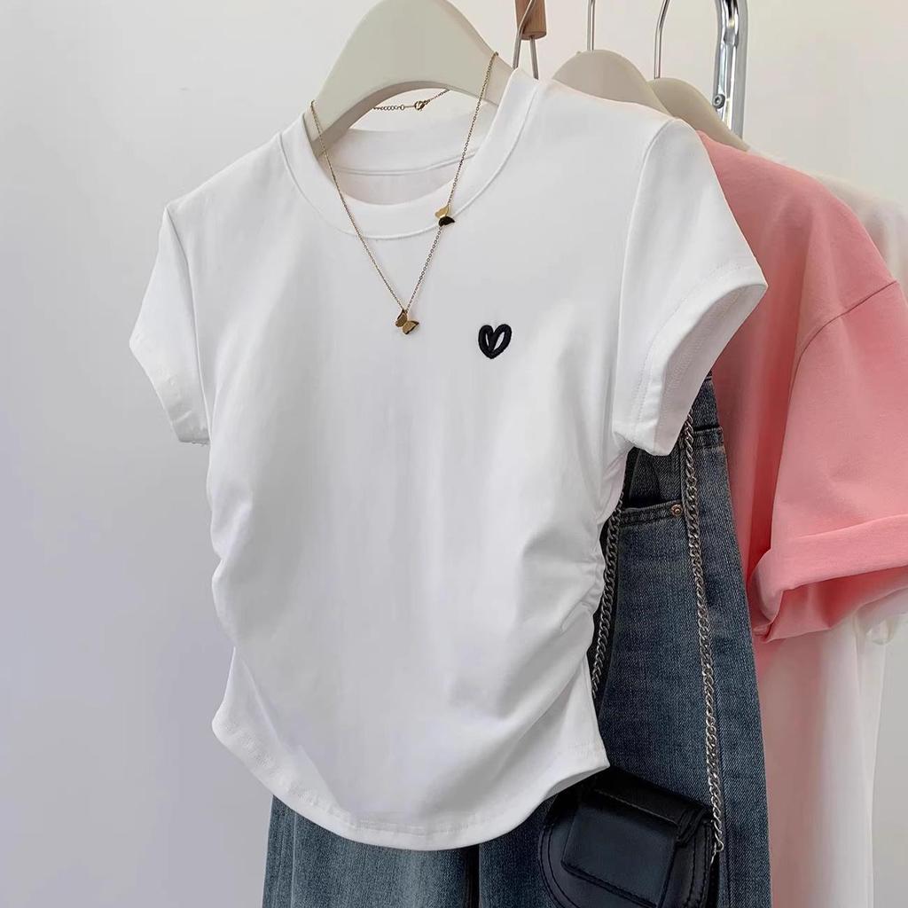 This Year's Trendy Embroidered Pleated Waist Modal T-Shirt for Women