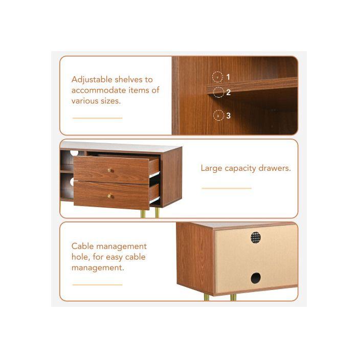 Elegantní TV stolek, 2 zásuvky, 2 posuvná ratanová dvířka, 4 úložné přihrádky, 160*40*60 cm.