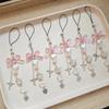Handmade Bowknot Phone Chain Heart Pendant Keychain Rose Flower Charm Phone Lanyard Straps Acrylic Keyring Bag Ornament