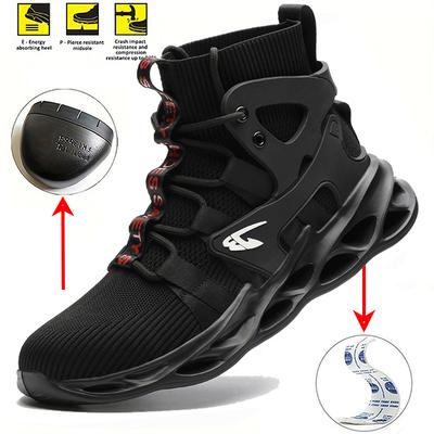 Breathable Safety Steel Toe Sneakers High Top Anti Puncture Smash Work Adjustable Slip On Resistant Industrial Use