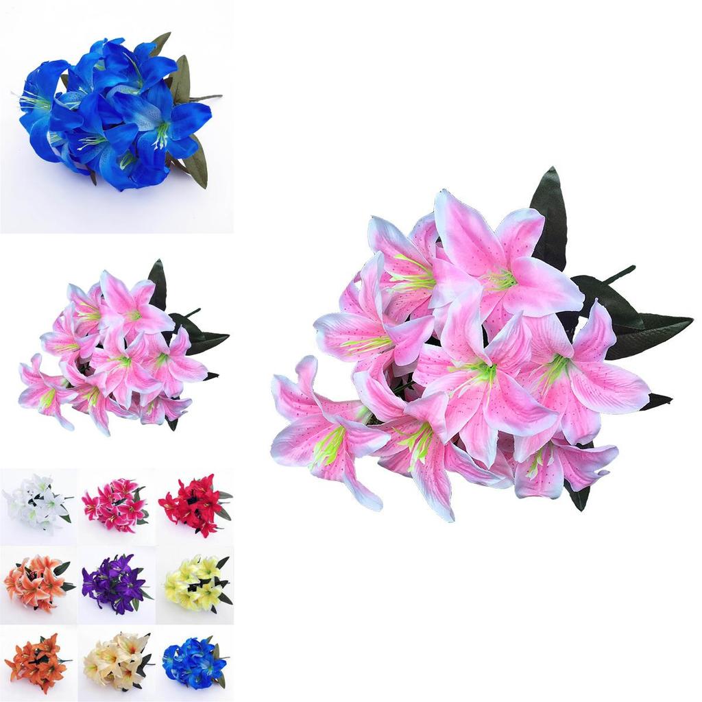 Elegant 45cm 10 Heads Artificial Stargazer Lilies Chic Silk Flower Bouquet For Weddings