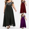 Floral Lace Long Dress Off Shoulder Sling High Waist Plus Size A-Line Maxi Dress Sundress