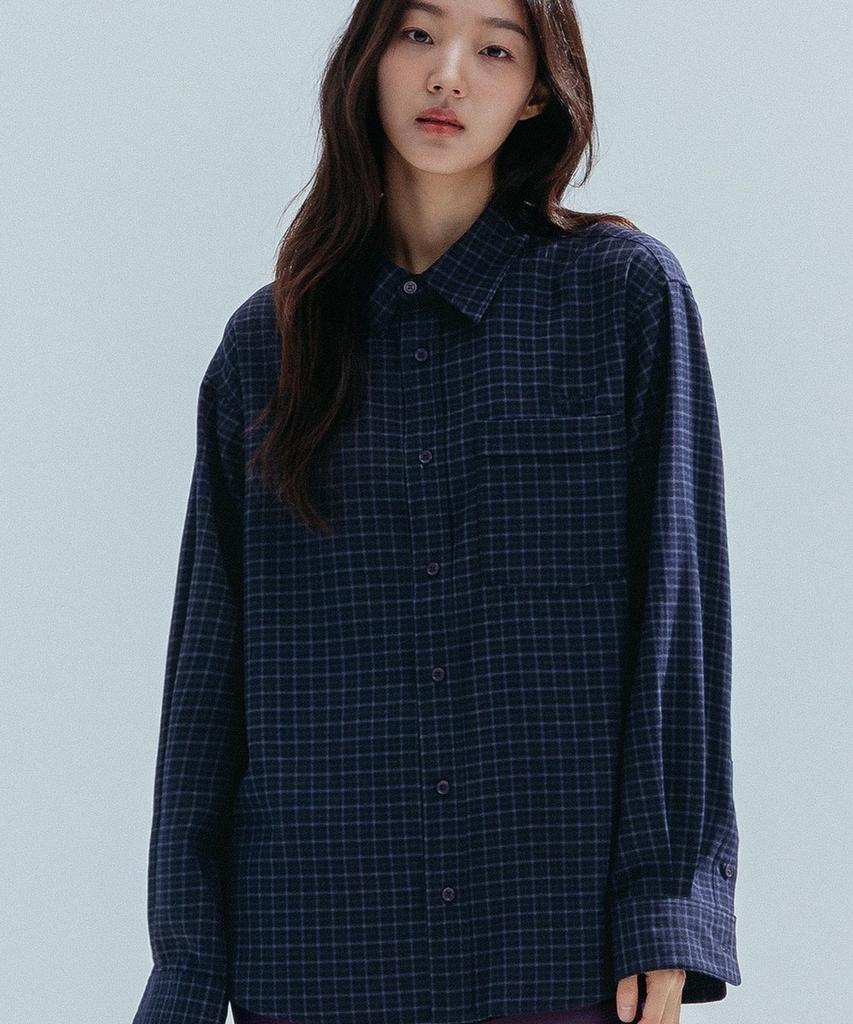ANNEHEARTS Drape Square Check Shirt_Navyblack