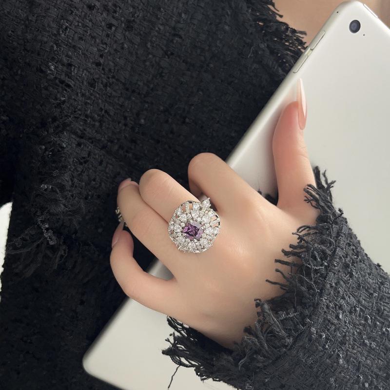 Exquisite Hollow Set: Purple-Blue Sapphire Gemstone Ring, Necklace & Earrings