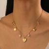 Gold Plated Multi Charm Heart Pendant Necklace, Stainless Steel Freshwater Pearl Choker, Waterproof Dainty Jewelry for Women Gift