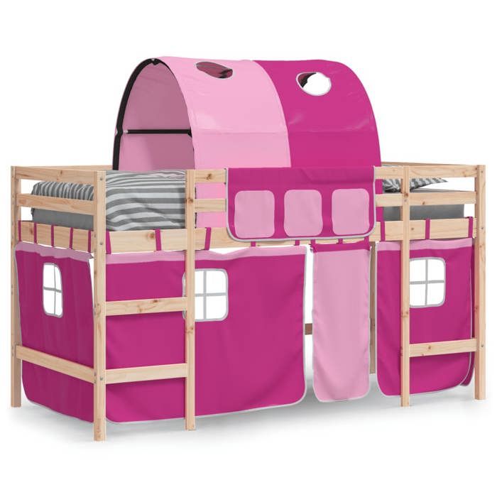 VidaXL Lit Mezzanine Enfants avec Tunnel, Lit Surélevé pour Enfants avec Échelle, Meuble de Rangement Chambre, Moderne, Rose 3206993