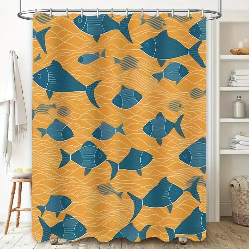Fish School Orange Blue Shower Curtain Waterproof Fabric Bathroom Decor Custom Size Printing For Kids Bath Accessories Home De