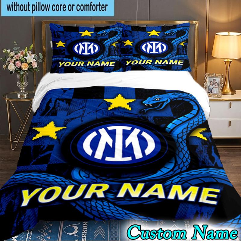 Custom Name Inter Milan Crest 3PCS Bedding Set For Bedroom Dormitory,Including 1pc Duvet Cover And 2pcs Pillowcases Large size Fan gift