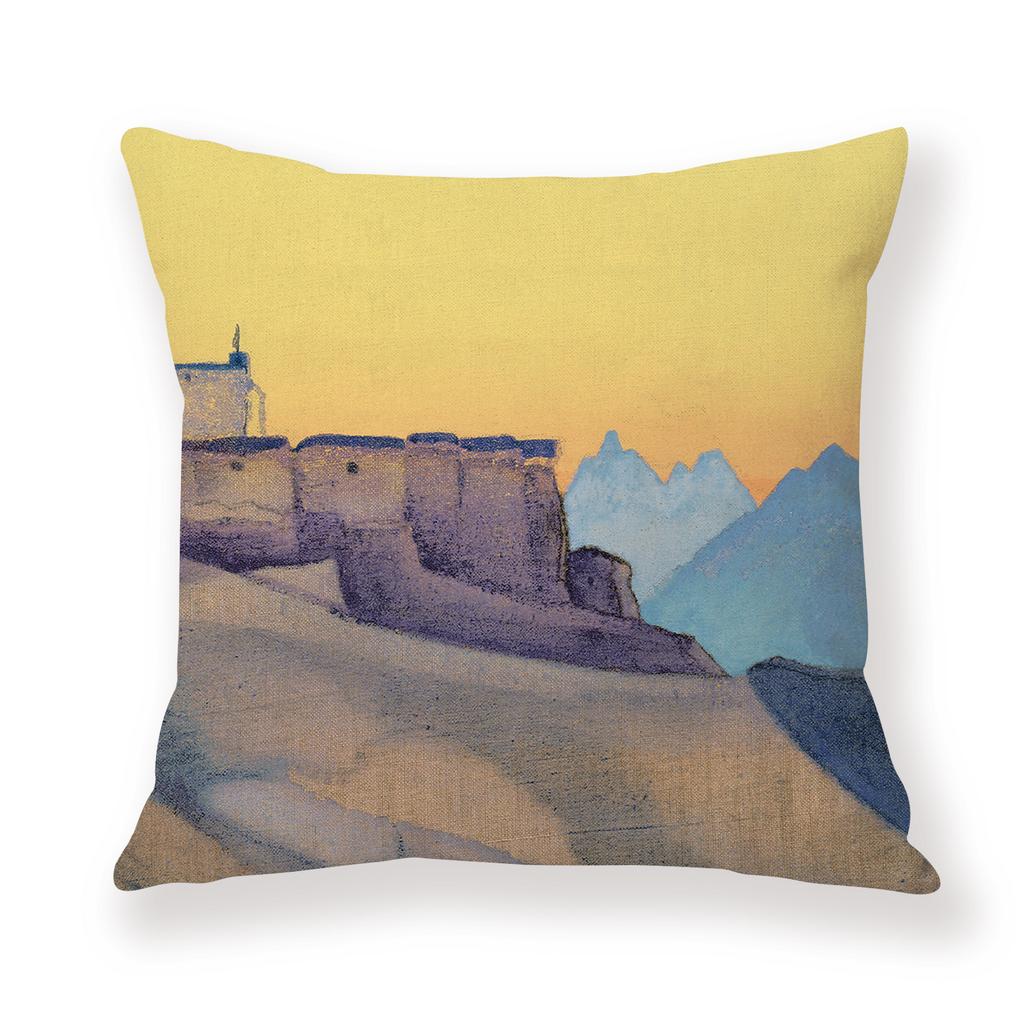 Painted Snow Mountain Sunset Colorful Sky Retro Pillow Case Sofa Model Room Decoration Pillow
