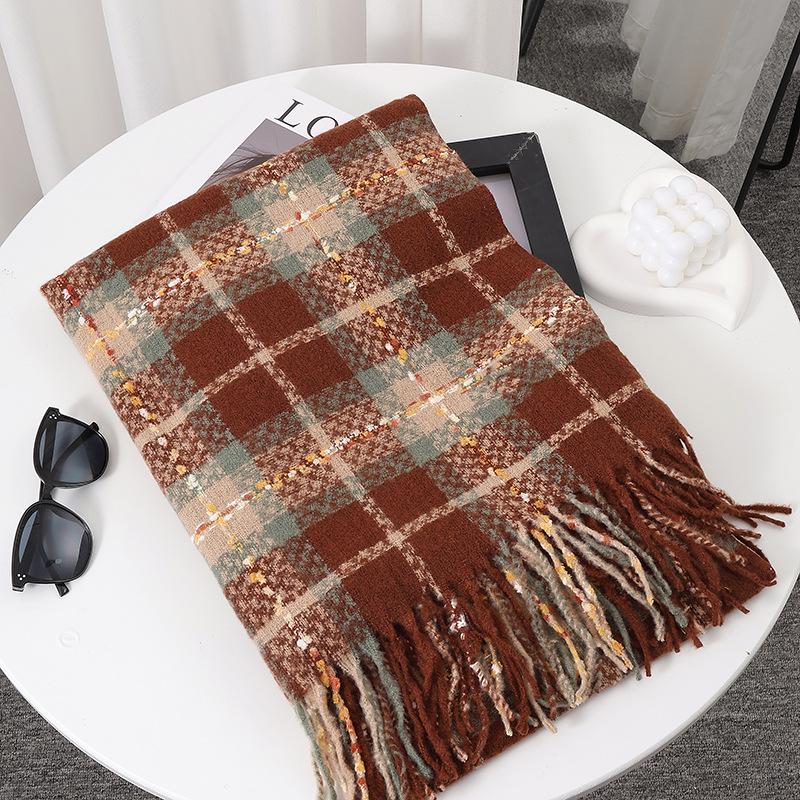 Women's Faux Cashmere Plaid Scarf - Korean Style, Thick & Warm Autumn/Winter Shawl