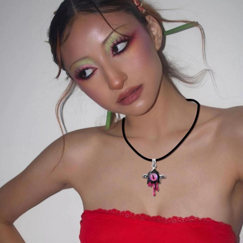 Gothic Liquid Heart Pendant Necklace Devil Eye Cross Choker Punk Devil Eye Clavicle Chain for Women Jewelry Accessories