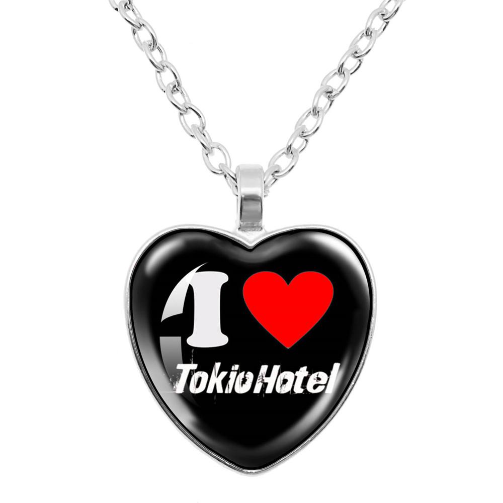 Tokio Hotel Anhänger Halskette Rockband Bill Kaulitz Musik Sänger Bild Glas Herzform Halskette Schmuck Charme Fans Geschenk