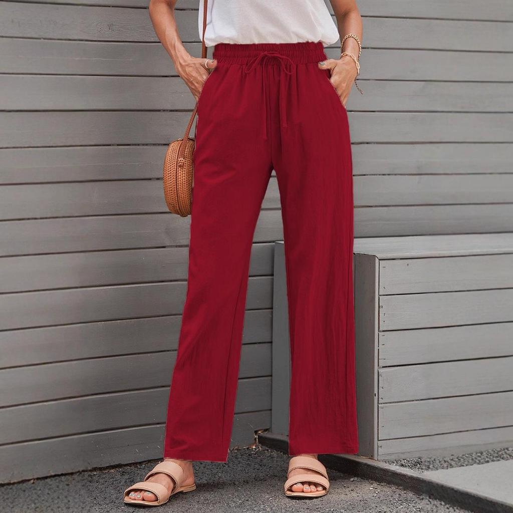 Herbst Damen Baumwoll-Leinen Kordelzug Weitbein Hose