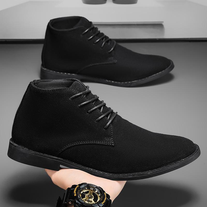Fashion Casual Shoes Man Fashion Men Ankle Chelsea Boots Lace Up Male Shoes Mid Top Suede Leather Slip On Motorcycle Man Boots
