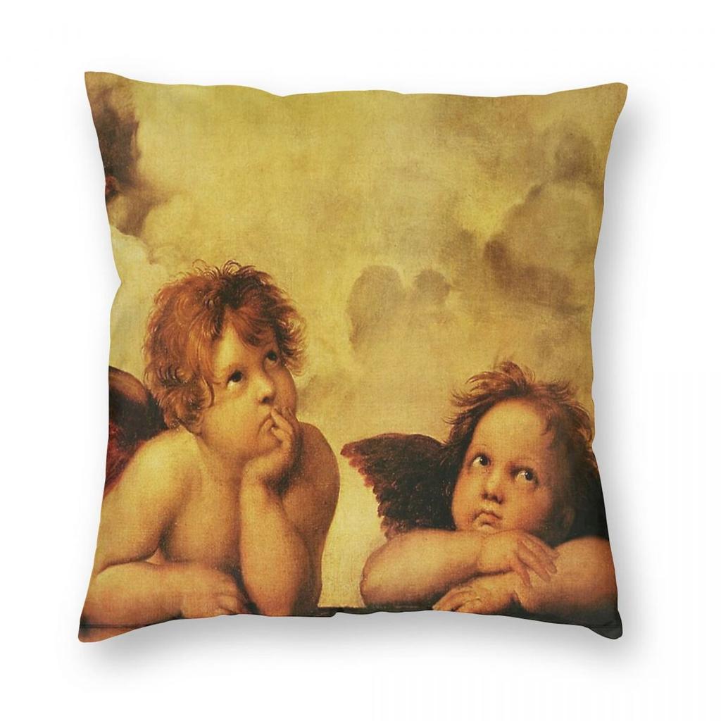 Angels Cherubs Raphael Sistine Madonna Square Pillowcase Polyester Linen Velvet Pattern Zip Throw Pillow Case Home Cushion Case