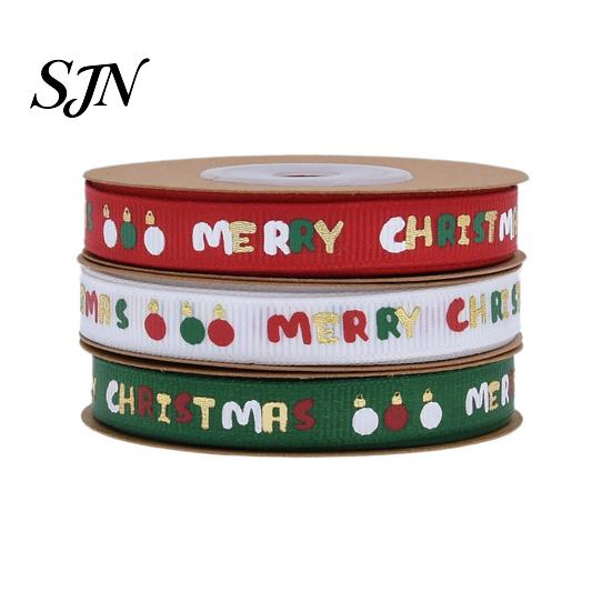 Decorative Crafting Ribbon for Flowers Christmas Gold Foil Ribbon, Merry Fabric Shiny Printed Apple Wrapping Holiday Gift Packing, Xmas Party