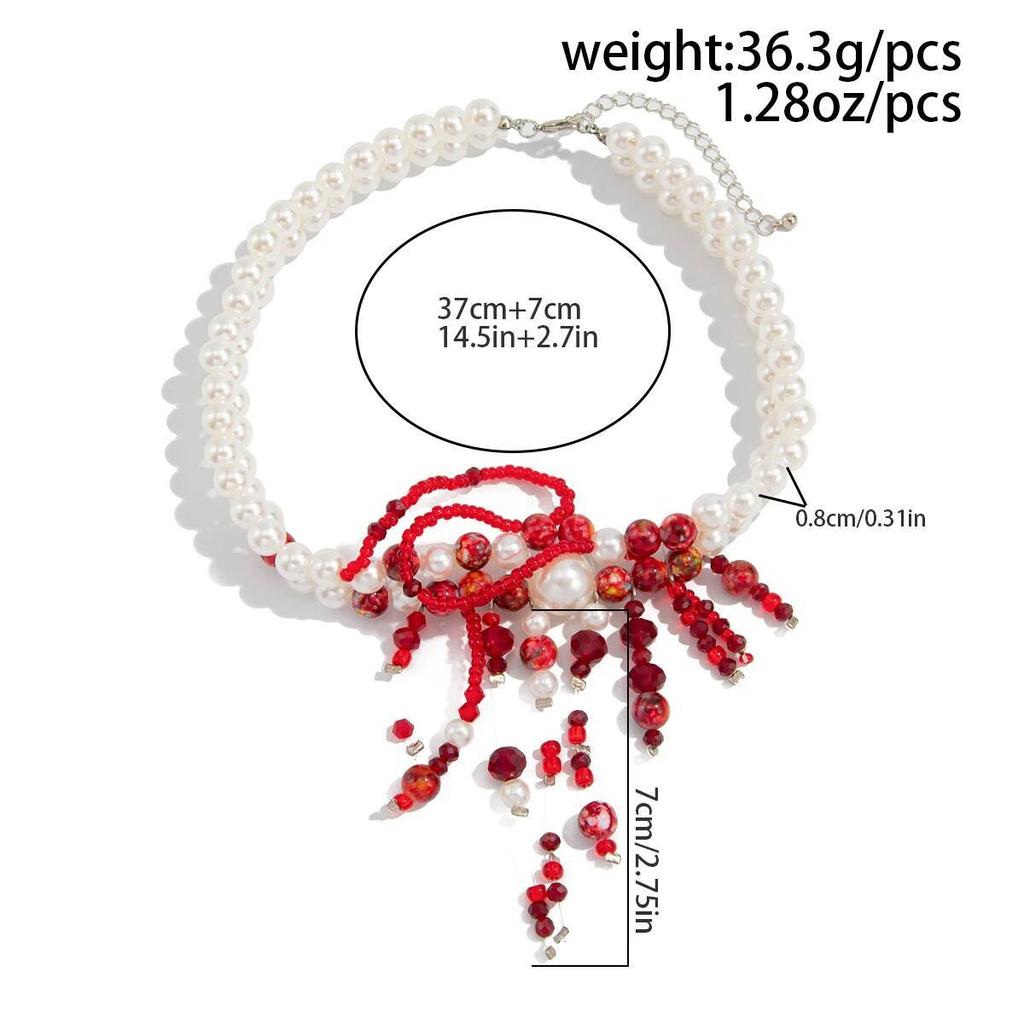 Salircon Gothic Red Crystal Blood Drop Pendant Choker Necklace Women Vintage Imitation Pearl Short Chain Halloween Jewelry Gift