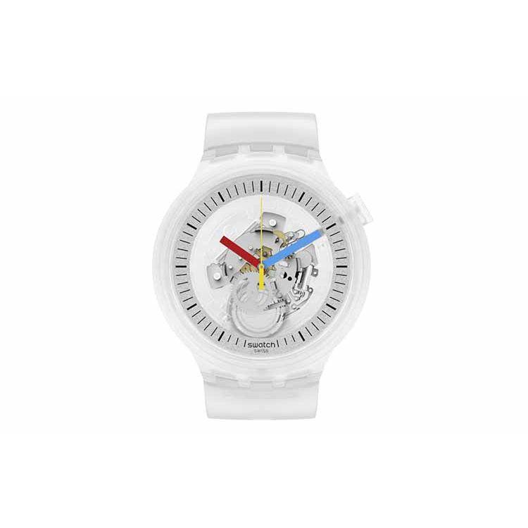 

Swatch Big Bold Series Quartz Movement Clear Skeleton 30m Water Resistant Watch 47mm Skeleton Dial Plastic Case Silicone Strap Unisex watches SB01K100 Transparent Watch Case