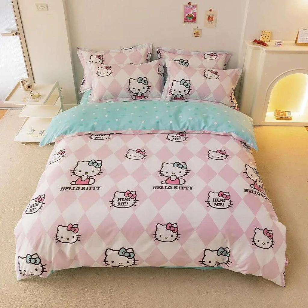 Povlak na přikrývku Hello Kitty Ložní souprava Povlak na přikrývku s povlakem na polštář Jednolůžko King Queen Twin Size Bytový textil Dekor do dětské ložnice