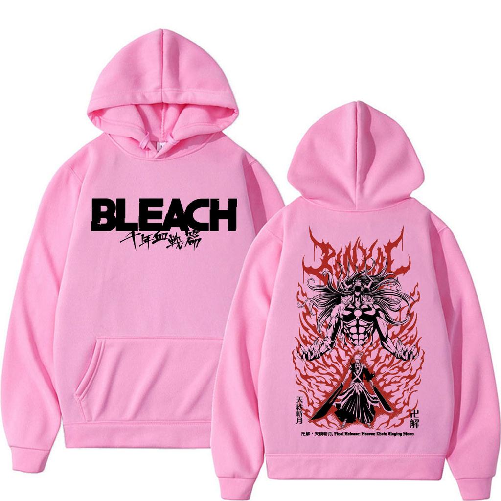 Bleach Ichigo Kurosaki Bankai Tensa Zangetsu Graphic Hoodie Front Logo Back Hollow Form Print Pullover Hooded Sweatshirt Unisex Anime Streetwear Tops
