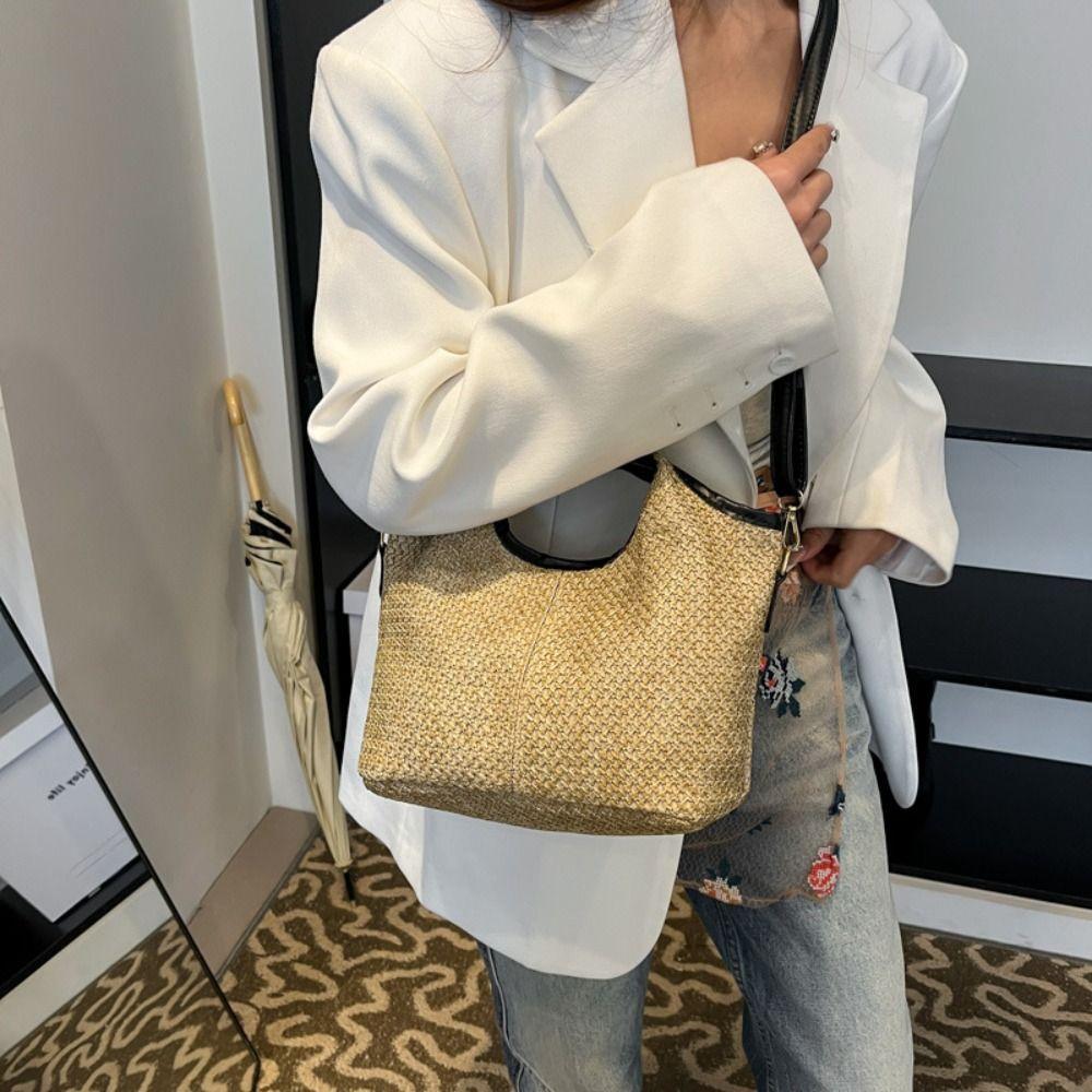 Bohemian Style Beach Bag Large Capacity Raffia Shoulder Bag Fashion Weave Straw Bag  Travel