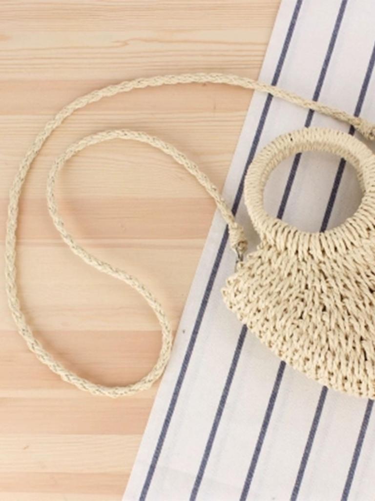 Women's Simple Style Semicircle Woven Beach Tote Crossbody Bag